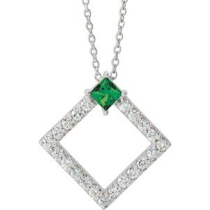 Platinum Natural Emerald & 3/8 CTW Natural Diamond 16-18" Necklace