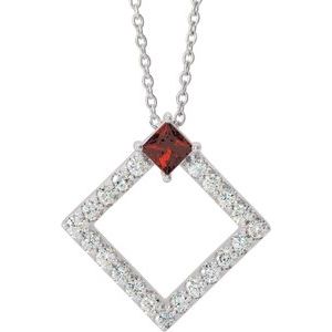 Platinum Natural Mozambique Garnet & 3/8 CTW Natural Diamond 16-18" Necklace