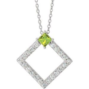 Platinum Natural Peridot & 3/8 CTW Natural Diamond 16-18" Necklace