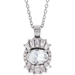 Platinum Natural White Sapphire & 1/3 CTW Natural Diamond 16-18" Necklace