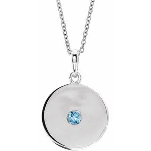 Sterling Silver Natural Aquamarine Disc 16-18" Necklace