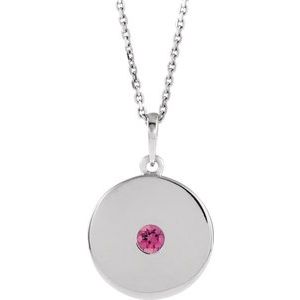 Sterling Silver Natural Pink Tourmaline Disc 16-18" Necklace