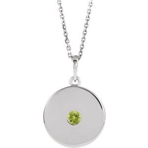 Sterling Silver Natural Peridot Disc 16-18" Necklace