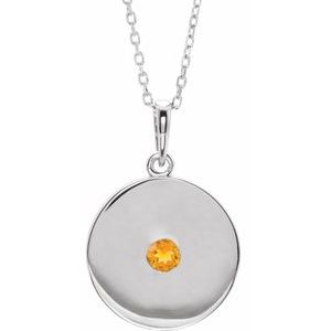 Sterling Silver Natural Citrine Disc 16-18" Necklace