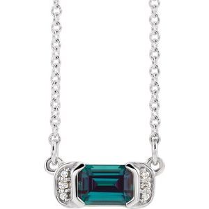 Sterling Silver  Lab-Grown Alexandrite & .02 CTW Natural Diamond Bar 16" Necklace