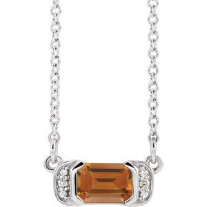 Sterling Silver Natural Citrine & .02 CTW Natural Diamond Bar 16" Necklace