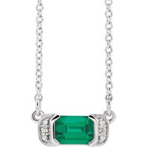 Sterling Silver Natural Emerald & .02 CTW Natural Diamond Bar 16" Necklace