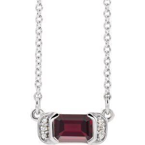 Sterling Silver Natural Mozambique Garnet & .02 CTW Natural Diamond Bar 16" Necklace