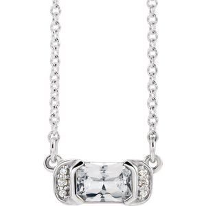 14K White Natural White Sapphire & .02 CTW Natural Diamond Bar 16" Necklace