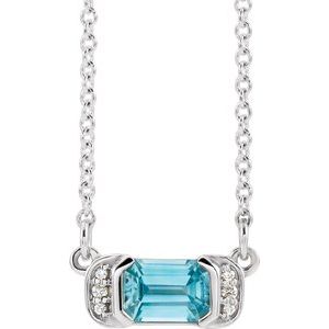 Sterling Silver Natural Blue Zircon & .02 CTW Natural Diamond Bar 16" Necklace