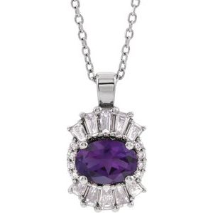 Platinum Natural Amethyst & 1/3 CTW Natural Diamond 16-18" Necklace