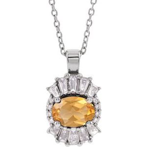 Platinum Natural Citrine & 1/3 CTW Natural Diamond 16-18" Necklace