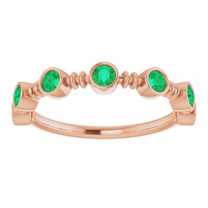 14K Rose Lab-Grown Emerald Bezel-Set Ring   71895:632:P