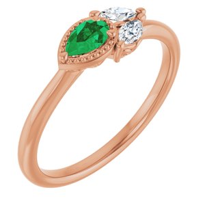 14K Rose Lab-Grown Emerald & 1/6 CTW Natural Diamond Ring 72009:722:P