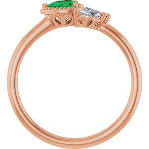 14K Rose Lab-Grown Emerald & 1/6 CTW Natural Diamond Ring 72009:722:P