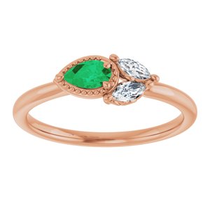 14K Rose Lab-Grown Emerald & 1/6 CTW Natural Diamond Ring 72009:722:P