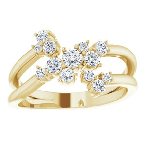 14K Yellow 1/2 CTW Natural Diamond Cluster Bypass Ring