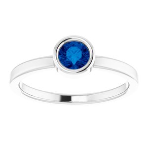 14K White 4.5 mm Lab-Grown Blue Sapphire Ring