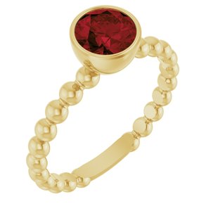 14K Yellow Natural Mozambique Garnet Family Beaded Stackable Ring