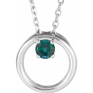 Sterling Silver Lab-Grown Alexandrite Circle 16-18" Necklace