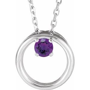 Sterling Silver Natural Amethyst Circle 16-18" Necklace