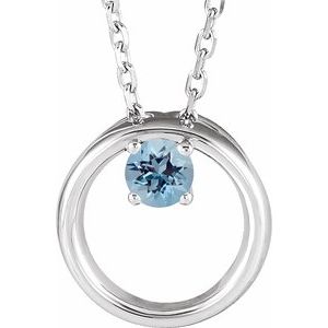 Sterling Silver Natural Aquamarine Circle 16-18" Necklace