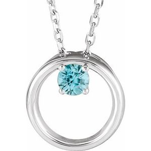 Sterling Silver Natural Blue Zircon Circle 16-18" Necklace