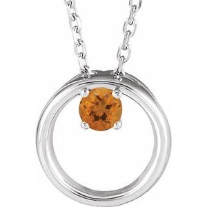 Sterling Silver Natural Citrine Circle 16-18" Necklace