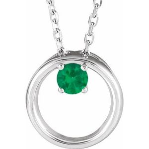 Sterling Silver Natural Emerald Circle 16-18" Necklace