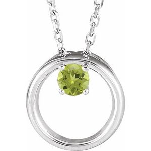 Sterling Silver Natural Peridot Circle 16-18" Necklace