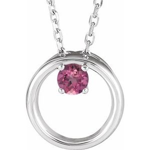 Sterling Silver Natural Pink Tourmaline Circle 16-18" Necklace