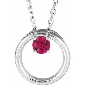 Sterling Silver Natural Ruby Circle 16-18" Necklace