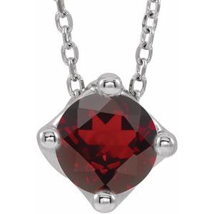 Sterling Silver 6 mm Round Natural Mozambique Garnet Solitaire 16-18" Necklace