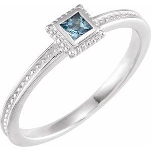 Sterling Silver Natural Aquamarine Family Stackable Ring 71518:6011:P