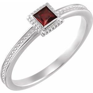 Sterling Silver Natural Mozambique Garnet Family Stackable Ring 71518:6003:P