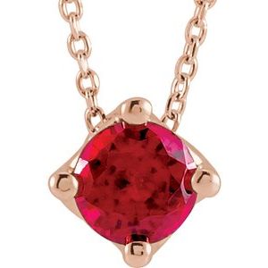 14K Rose 5 mm Round Natural Ruby Solitaire 16-18" Necklace