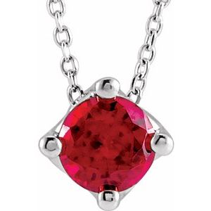 Platinum 6 mm Round Natural Ruby Solitaire 16-18" Necklace