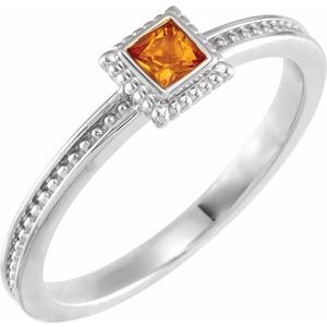 Sterling Silver Natural Citrine Family Stackable Ring 71518:6039:P