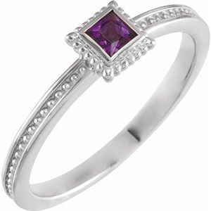 Sterling Silver Natural Amethyst Family Stackable Ring 71518:6007:P