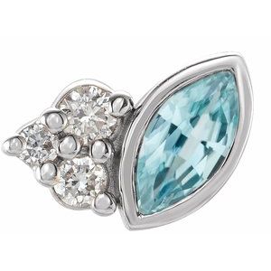 Sterling Silver Natural Blue Zircon & .03 CTW Natural Diamond Right Earring