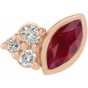 14K Rose Lab-Grown Ruby & .03 CTW Natural Diamond Right Earring