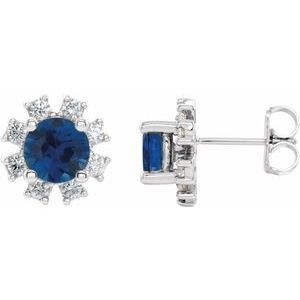 14K White Natural Blue Sapphire & 1/2 CTW Natural Diamond Earrings 2000028:6240:P