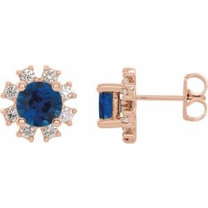 14K Rose Natural Blue Sapphire & 1/2 CTW Natural Diamond Earrings 2000028:6242:P