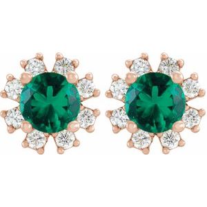 14K Rose Natural Emerald & 1/2 CTW Natural Diamond Earrings 2000028:6217:P