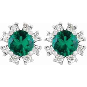 14K White Natural Emerald & 1/2 CTW Natural Diamond Earrings 2000028:6215:P