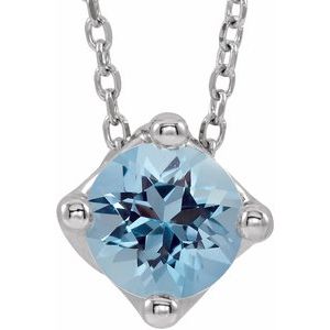 Platinum 6 mm Round Natural Aquamarine Solitaire 16-18" Necklace