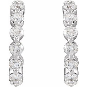 Sterling Silver 7/8 CTW Natural Diamond 14.5 mm Hoop Earrings