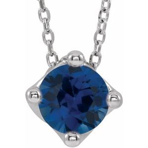 Platinum 6 mm Round Natural Blue Sapphire Solitaire 16-18" Necklace