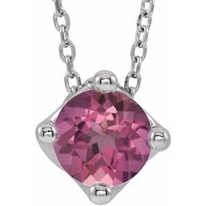 Platinum 6 mm Round Natural Pink Tourmaline Solitaire 16-18" Necklace