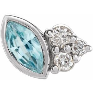 Sterling Silver Natural Blue Zircon & .03 CTW Natural Diamond Left Earring